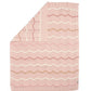 Pink knitted wave blanket with scalloped zigzag pattern, folded edge visible