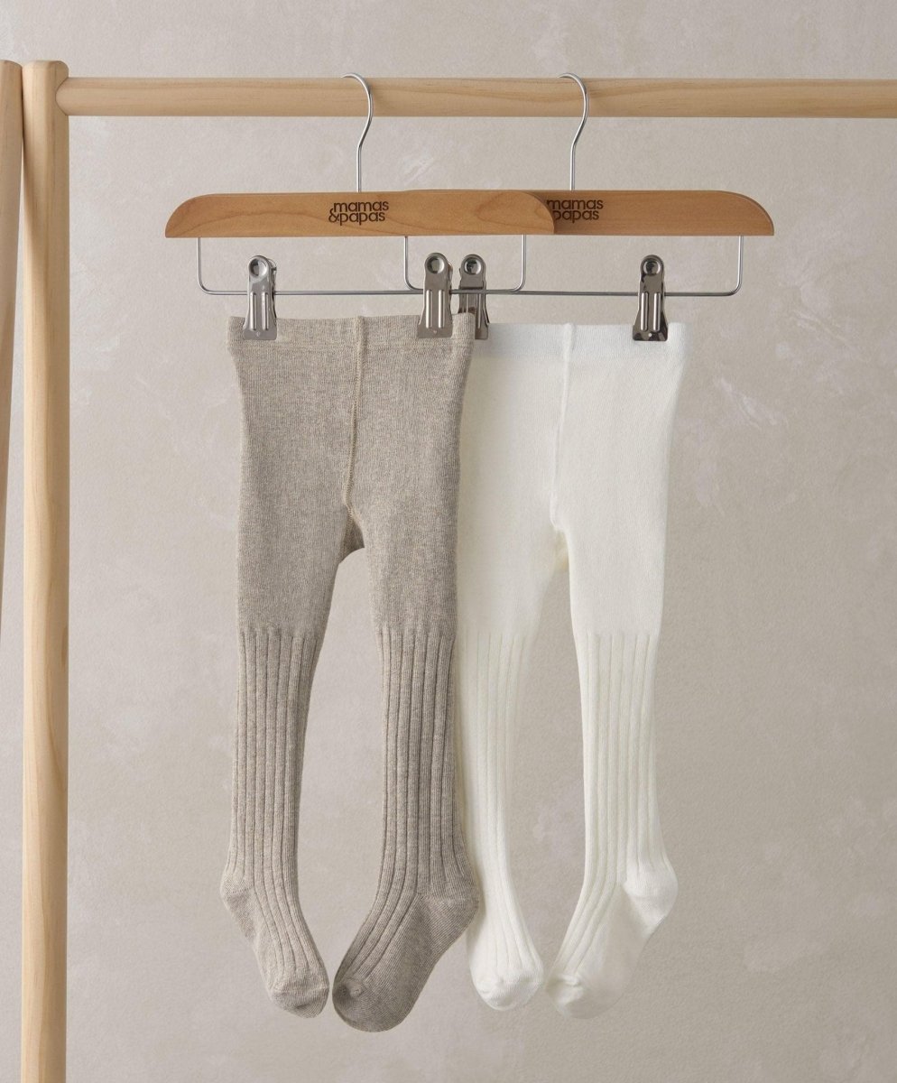 Knitted tights set of 2 in oatmeal and white, ribbed knit footed legs