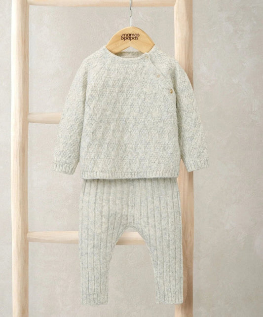 Grey marl knitted top and leggings set for kids, long-sleeve sweater and ribbed leggings.