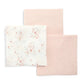 Large floral muslin cloths, 3-pack: folded pale pink and white floral squares