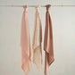 Muslin cloth set of three, pink and cream prints, tied ends with draped square fabric