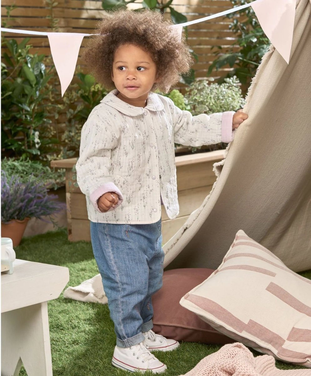 Light blue denim jeans with embroidered pattern, straight leg, toddler elastic waist