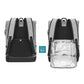 Grey changing bag backpack shown front and back, with insulated lining visible.