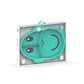 Turquoise silicone divided learning plate with animal face; two compartments, boxed.