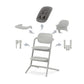 4-in-1 high chair in light gray with removable inserts and adjustable recline positions