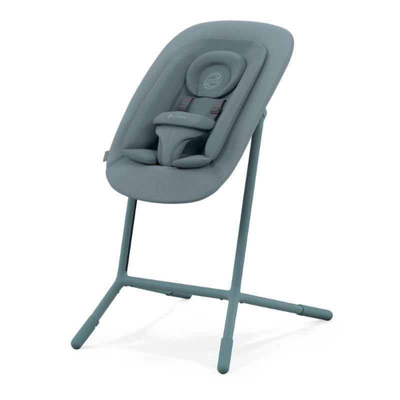 4-in-1 high chair in teal, showing the headrest and infant seat insert