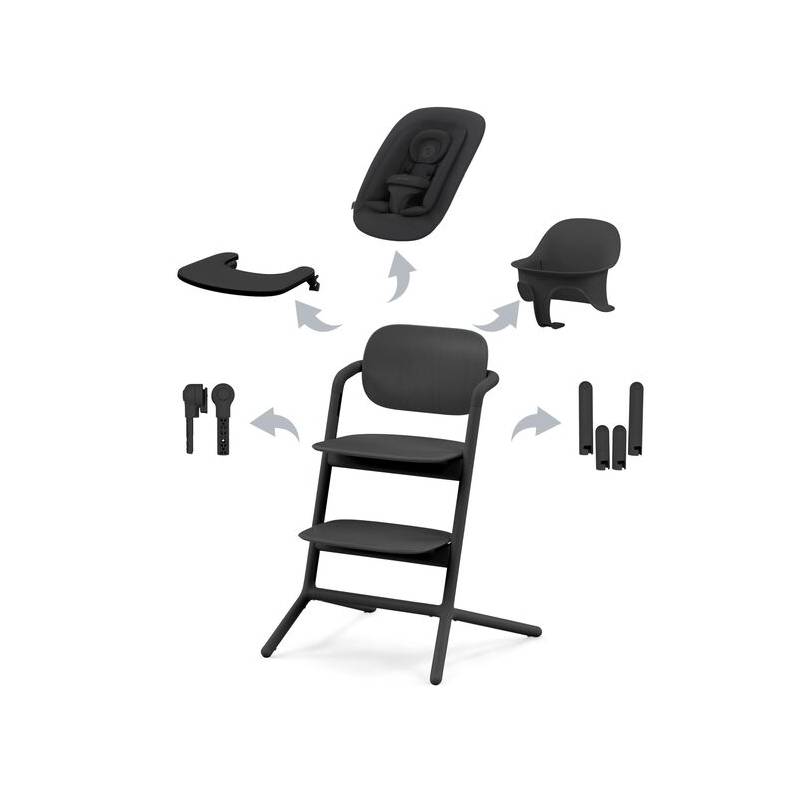 4-in-1 high chair set in black, detachable tray and footrest