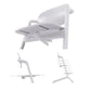 4-in-1 high chair in white, padded seat with tray and included parts