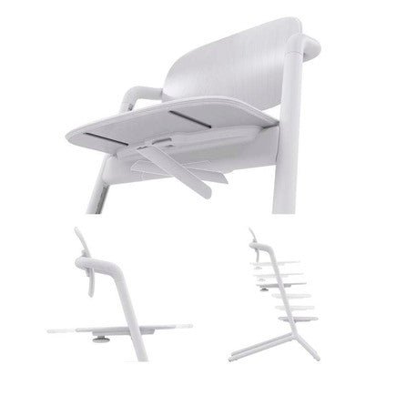 4-in-1 high chair in white, padded seat with tray and included parts