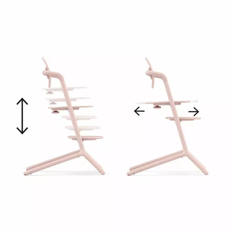 4-in-1 high chair in pearl pink, padded seat with tray and footrest