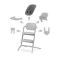 4-in-1 high chair in light gray with front tray and two-level footrest