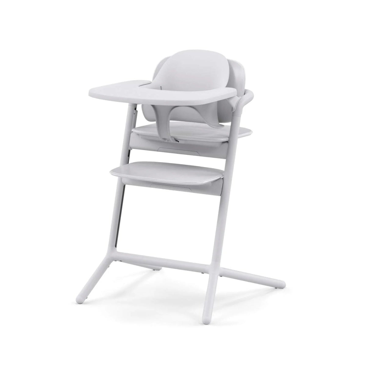 4-in-1 high chair in light gray/white with front tray and two-level footrest