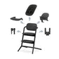 4-in-1 high chair in black with removable parts shown for converting