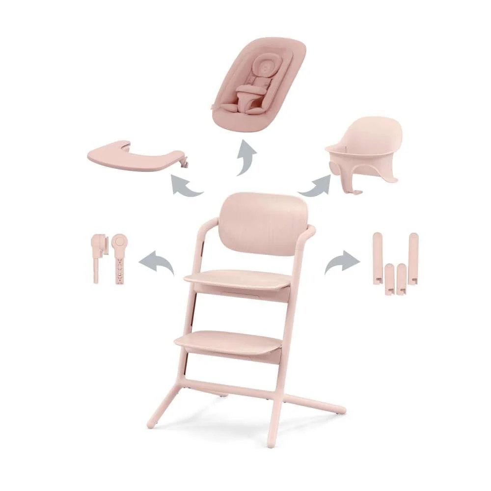 4-in-1 high chair in pink with removable inserts and adjustable recline positions