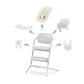 4-in-1 high chair in light color with removable parts shown for converting