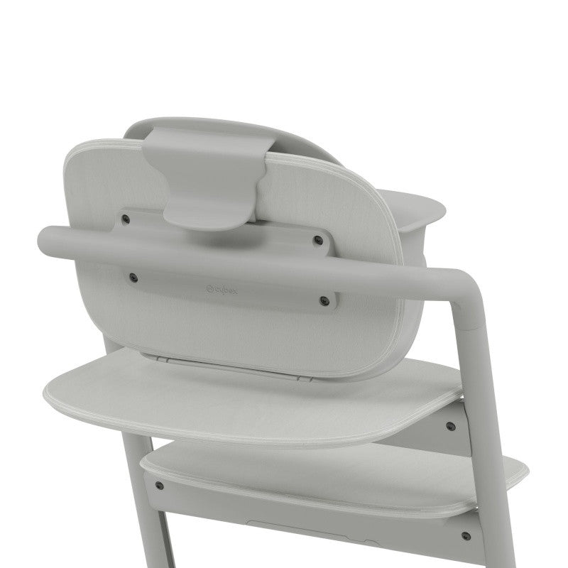 4-in-1 high chair in light gray with front tray and padded seat back