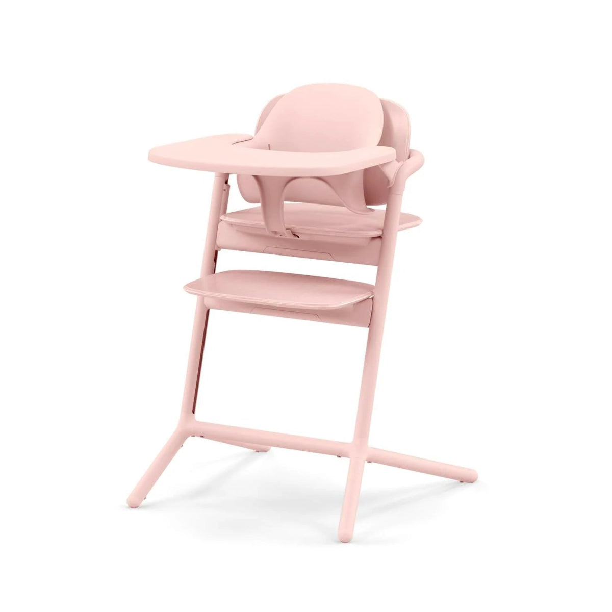 4-in-1 high chair in pearl pink, padded seat with tray and footrest