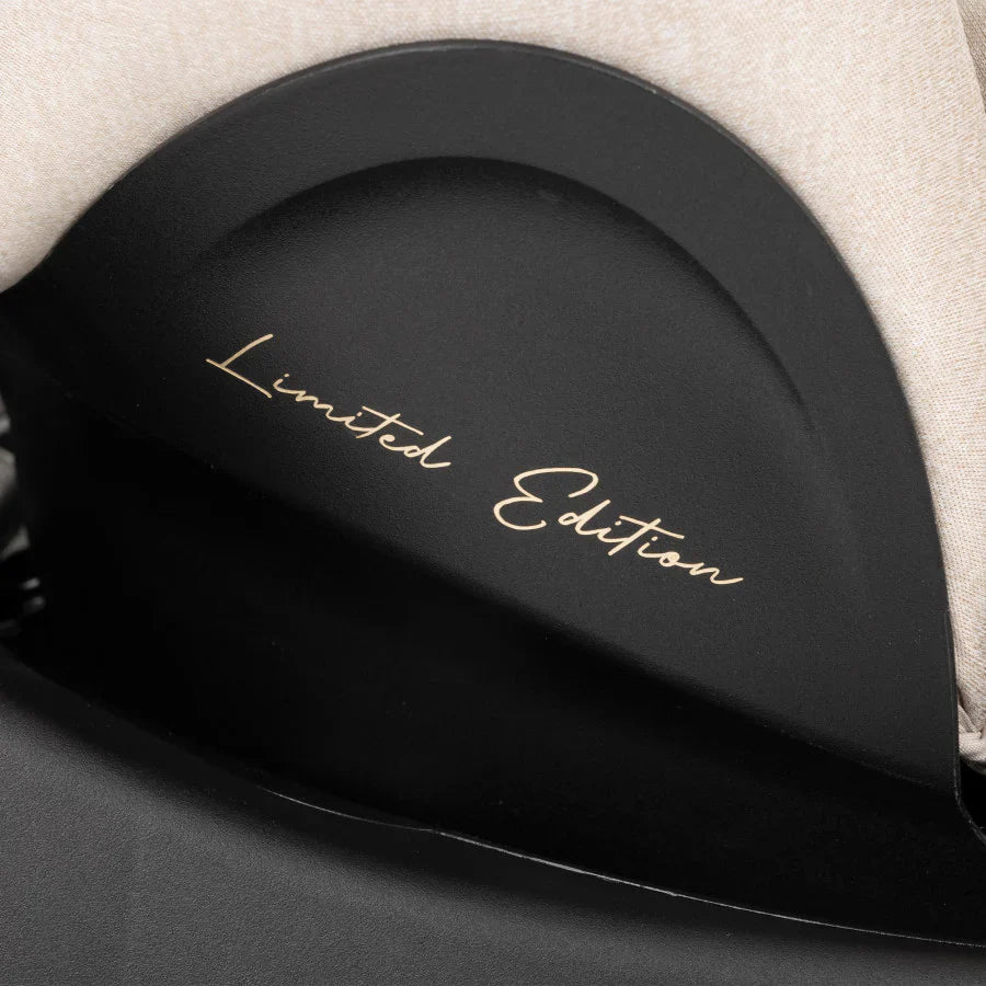 Limited Edition car seat insert cover in black with gold script