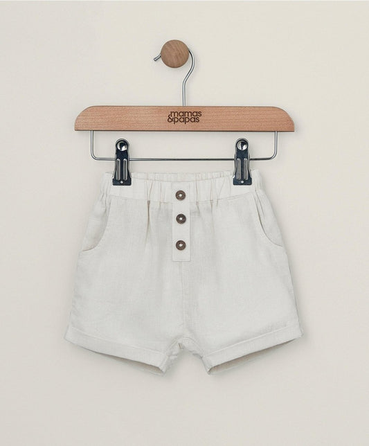 Light linen shorts with elastic waist, button front, and side pockets