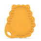 Lion-shaped baby teether with textured nubs on orange silicone back