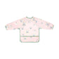 Long-sleeved bib waterproof feeding apron, pink with animal prints and mint trim