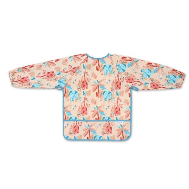 Long-sleeve bib top with jungle animal and leaf print and front bib panel
