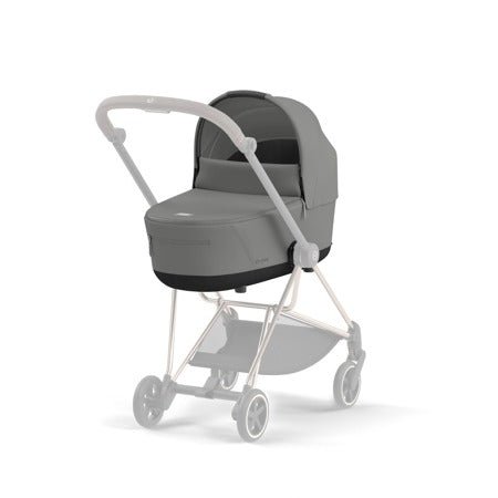 Carrycot with hood, dark seat and light gray frame, stroller-style base