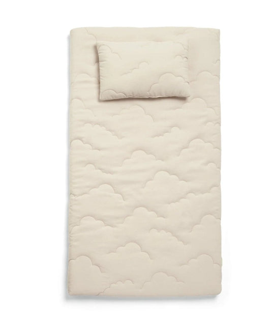 Quilted changing mat with cloud pattern, light beige, padded and foldable corners