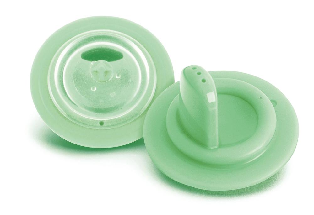 Toddler sippy spout twin pack, mint green round lids with flip spouts