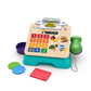 Wooden-style toy cash register with keypad, card reader, and play money cards