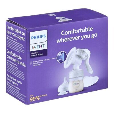 Philips Avent manual breast pump box, purple with white branding