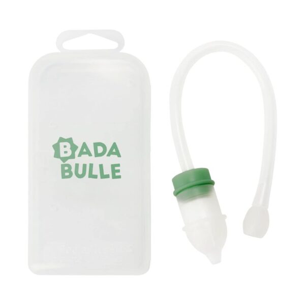 Nasal aspirator set: white bottle, green seal, curved suction tube
