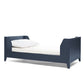 Midnight navy cotbed base with low side rails and slatted mattress supports