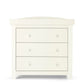 White Mia dresser changer front view with three drawers and black trim