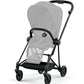 Stroller chassis with grey canopy, black wheels and standing footrest
