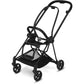 Matt black stroller chassis with extended handle and front swivel wheels