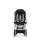 Onyx black stroller with dark canopy and padded seat, front view