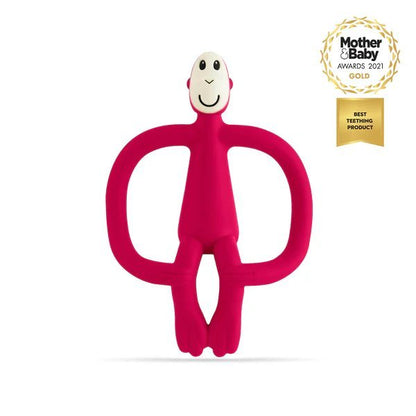 Teething toy monkey figure in fuchsia with loop ring handles