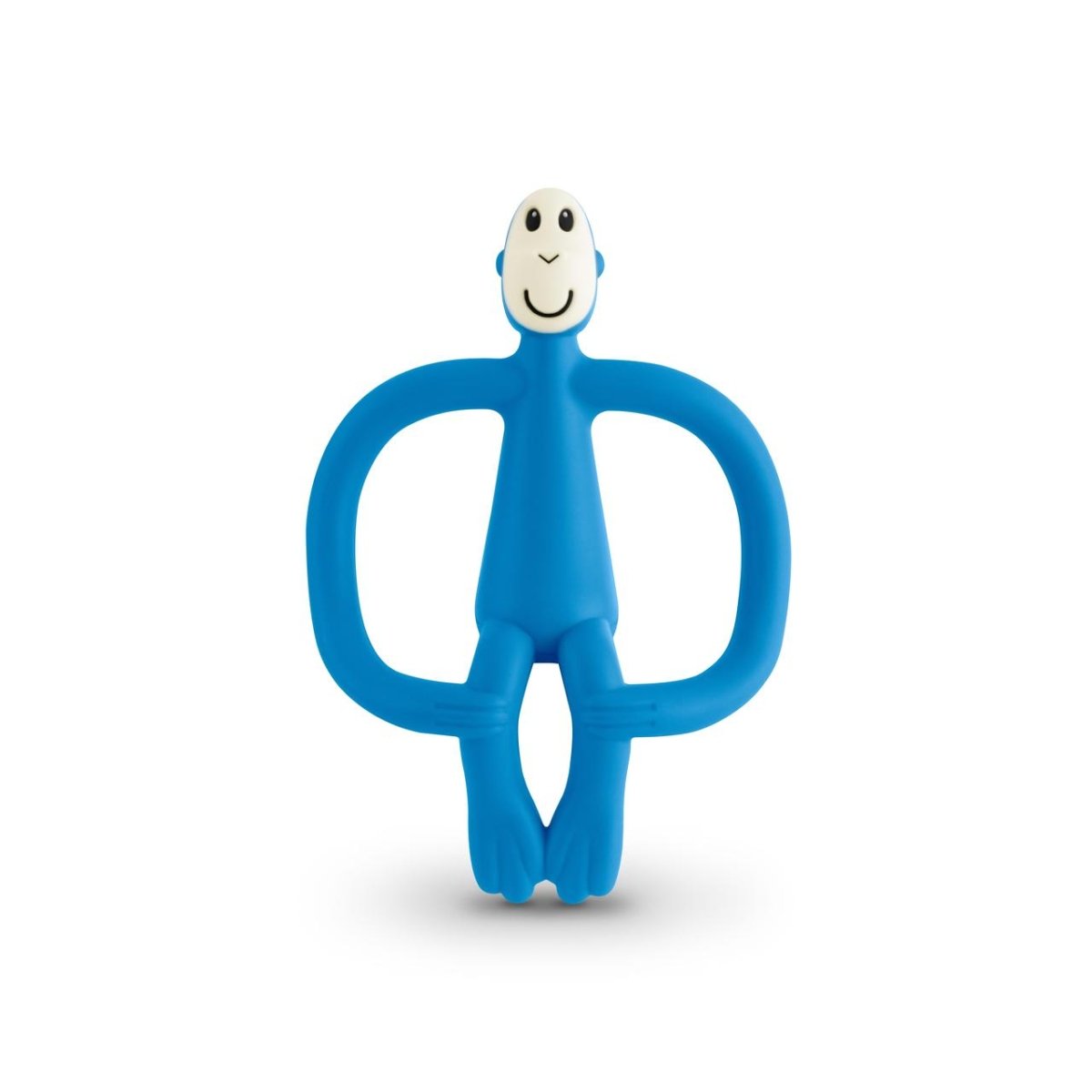 Teething toy monkey figure in blue with large loop ring handles