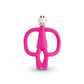Teething toy monkey figure in hot pink with loop ring handles
