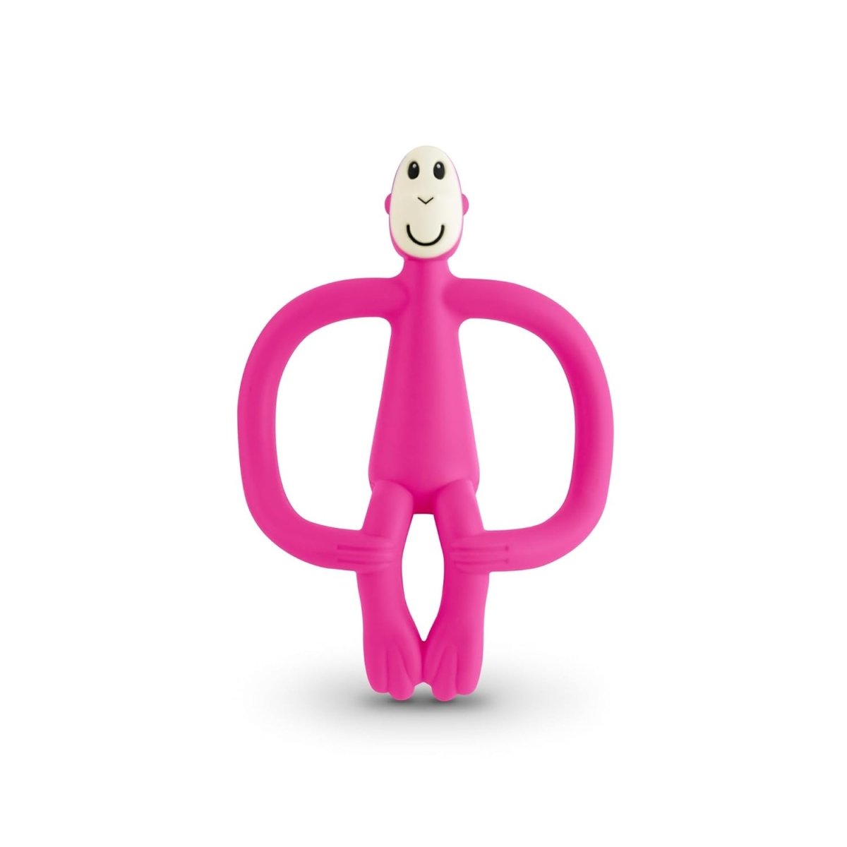 Teething toy monkey figure in hot pink with loop ring handles