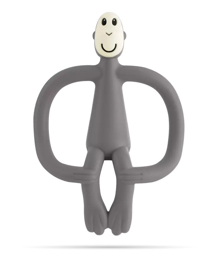 Teething toy monkey figure in dark gray with loop ring handles