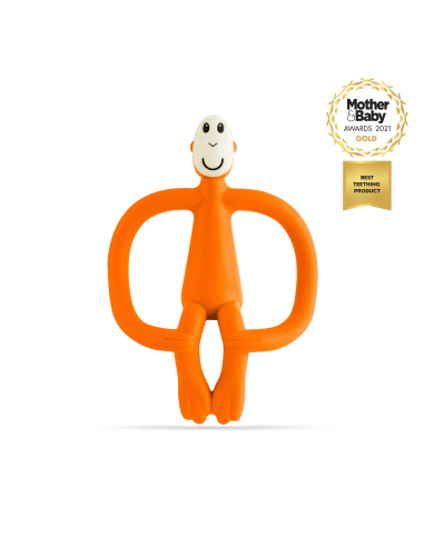 Teething toy monkey figure in orange with large loop ring handles