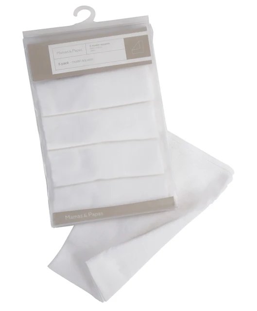 Muslin squares set, white muslin squares folded in a pack with hanging loop