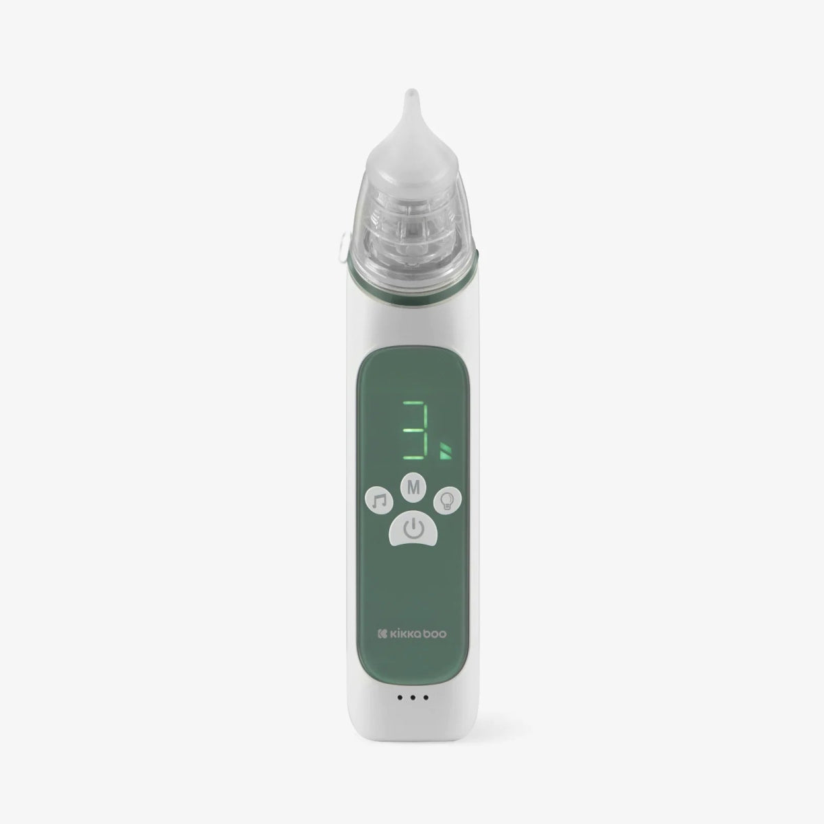 Mint nasal aspirator, white body with clear nozzle and green center control panel