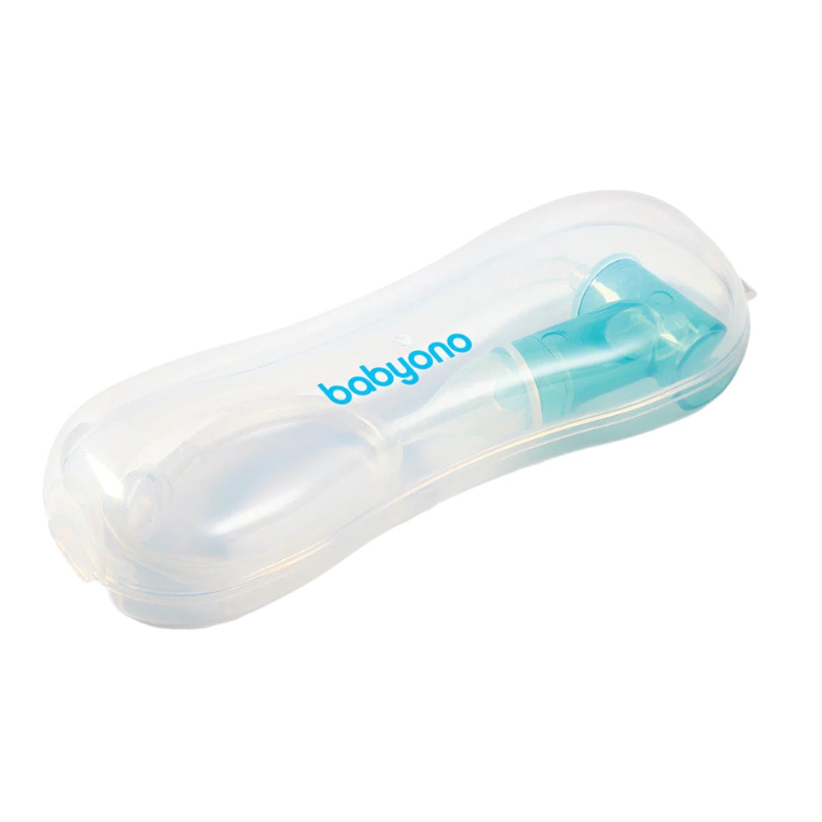 Babyono nasal aspirator with clear body and teal nozzle tip