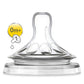 Clear silicone baby bottle nipple with 0m+ marking