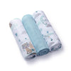 Natural bamboo diaper set, three rolled: light blue patterned, solid light blue, white-blue print