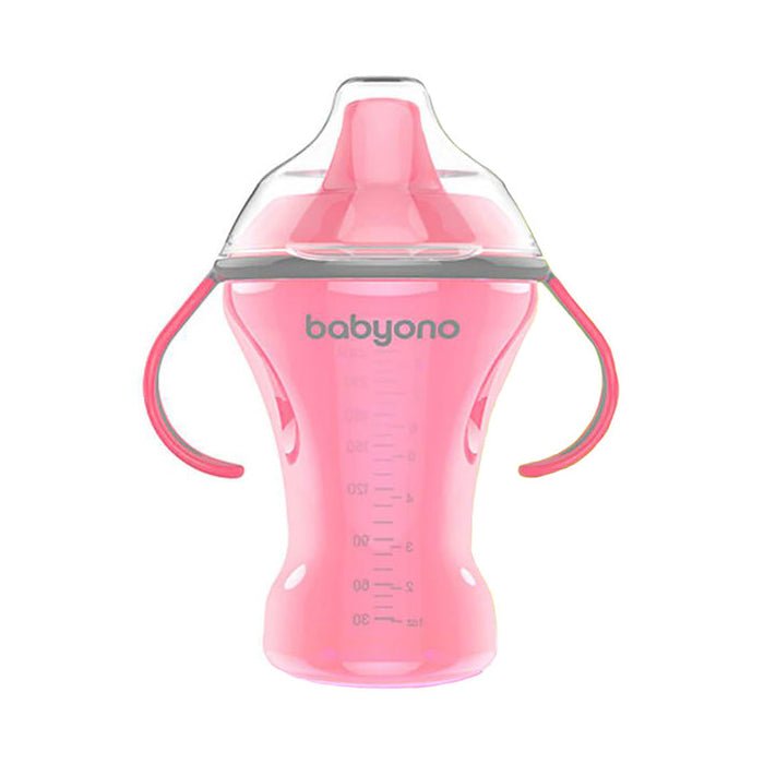 Nursing non-spill cup with hard mouthpiece, pink, 260 ml, with two side handles