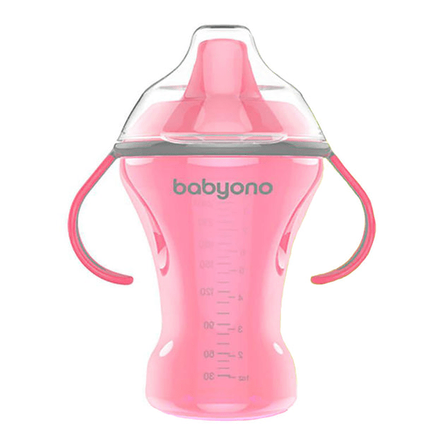 Nursing non-spill cup with hard mouthpiece, bright pink, 260 ml, with side handles